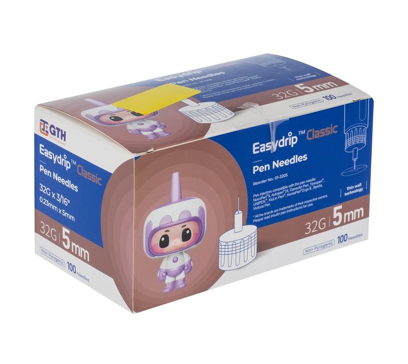 سرسوزن قلم انسولین ایزی‌ دریپ Easydrip سایز 32G طول 5mm – بسته 100 عددی